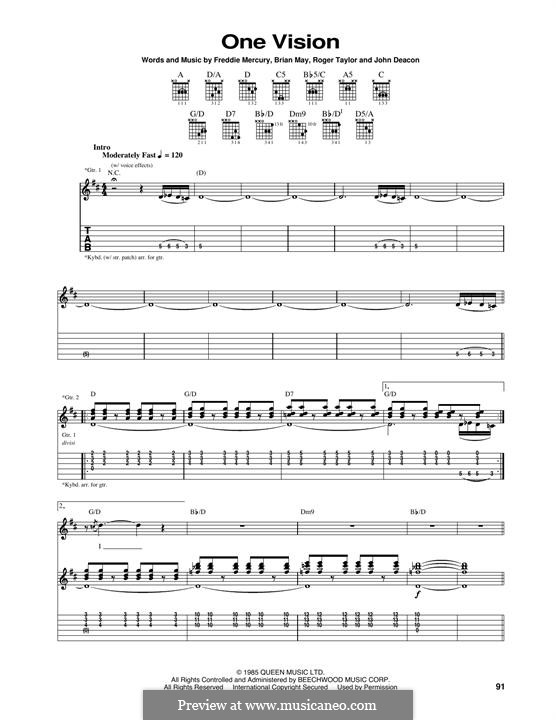 One Vision (Queen): Para guitarra com guia by Brian May, Freddie Mercury, John Deacon, Roger Taylor
