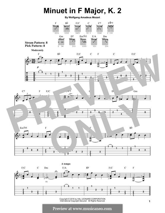 Minuet for Piano in F Major, K.2: versão para guitarra by Wolfgang Amadeus Mozart