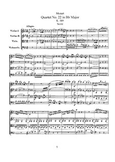 String Quartet No.22 in B Flat Major, K.589: Partitura completa by Wolfgang Amadeus Mozart