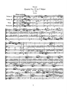 String Quartet No.23 in F Major, K.590: Partitura completa by Wolfgang Amadeus Mozart