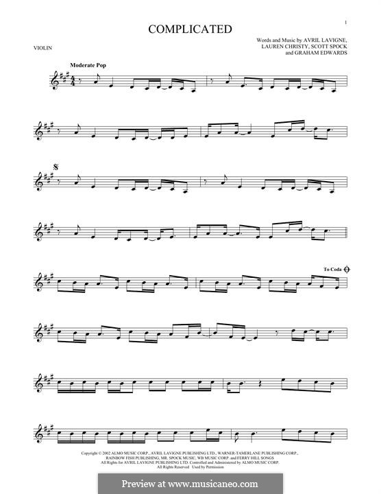 Complicated: para violino by Avril Lavigne, Graham Edwards, Lauren Christy, Scott Spock