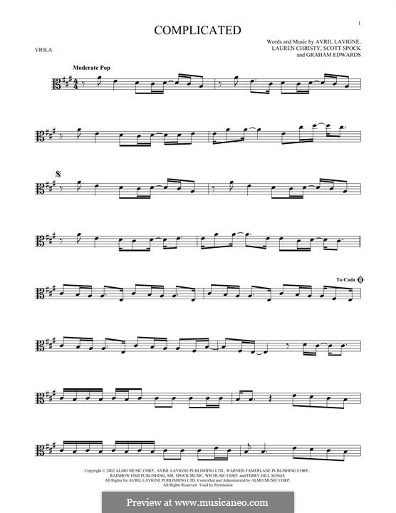 Complicated: para viola by Avril Lavigne, Graham Edwards, Lauren Christy, Scott Spock