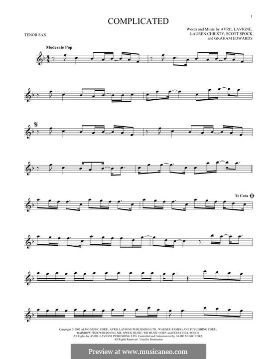 Complicated: para saxofone tenor by Avril Lavigne, Graham Edwards, Lauren Christy, Scott Spock