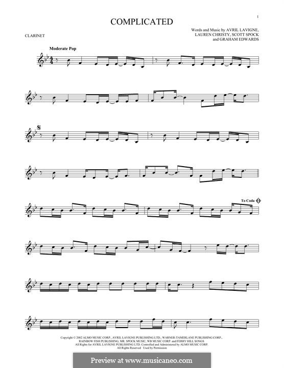 Complicated: para clarinete by Avril Lavigne, Graham Edwards, Lauren Christy, Scott Spock
