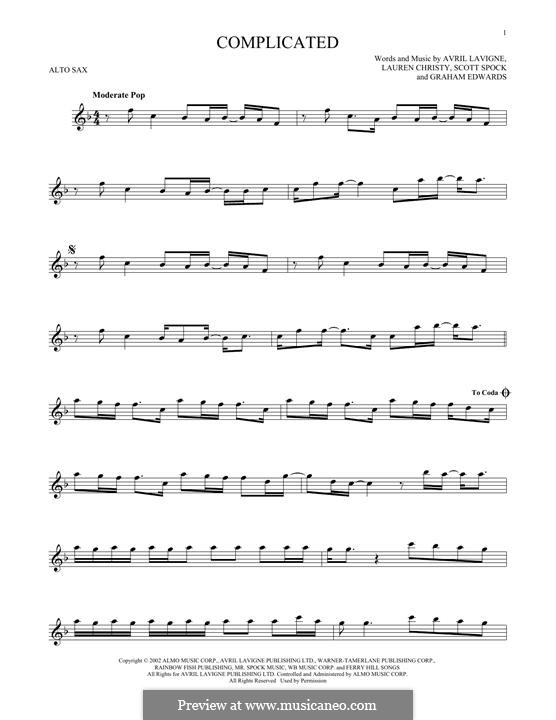 Complicated: para Saxofone Alto by Avril Lavigne, Graham Edwards, Lauren Christy, Scott Spock