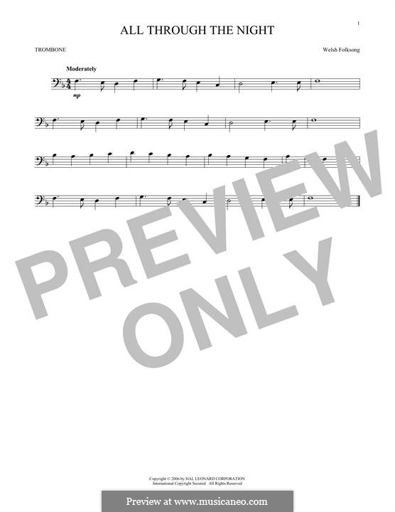 All Through the Night (Printable scores): para trombone by folklore