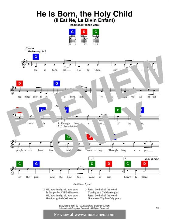 He is Born, the Holy Child (Il est ne, le divin enfant): Letras e Acordes by folklore