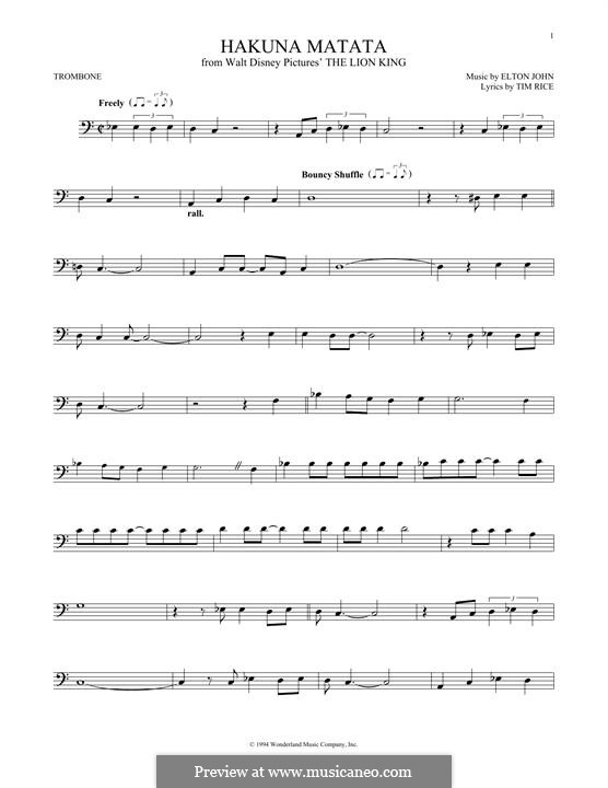Hakuna Matata (from The Lion King): para trombone by Elton John