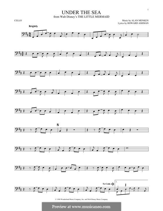 Under the Sea (from The Little Mermaid): para violoncelo by Alan Menken