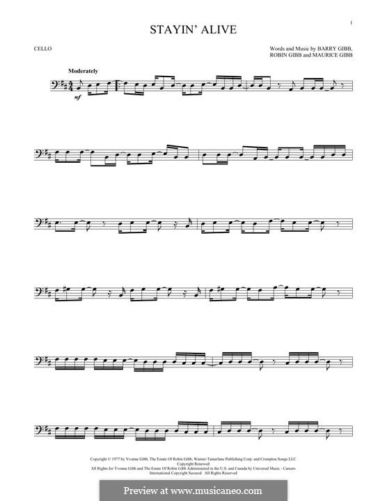 Stayin' Alive (The Bee Gees): para violoncelo by Barry Gibb, Maurice Gibb, Robin Gibb