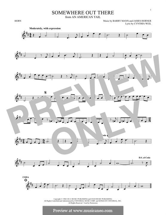 Somewhere Out There (from An American Tail): For horn by Barry Mann, Cynthia Weil, James Horner