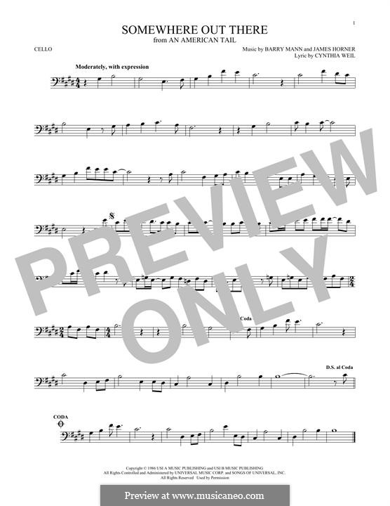 Somewhere Out There (from An American Tail): para violoncelo by Barry Mann, Cynthia Weil, James Horner