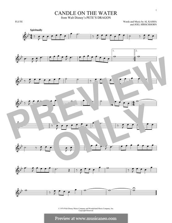 Candle on the Water (from Walt Disney's Pete's Dragon): para flauta by Al Kasha, Joel Hirschhorn