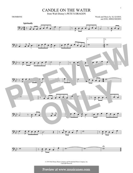 Candle on the Water (from Walt Disney's Pete's Dragon): para trombone by Al Kasha, Joel Hirschhorn