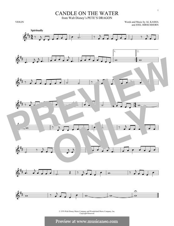 Candle on the Water (from Walt Disney's Pete's Dragon): para violino by Al Kasha, Joel Hirschhorn