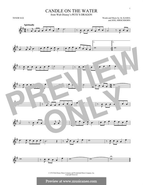 Candle on the Water (from Walt Disney's Pete's Dragon): para saxofone tenor by Al Kasha, Joel Hirschhorn