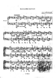 Six Romances, TH 95 Op.16: No.1 Cradle Song (for piano) by Pyotr Tchaikovsky
