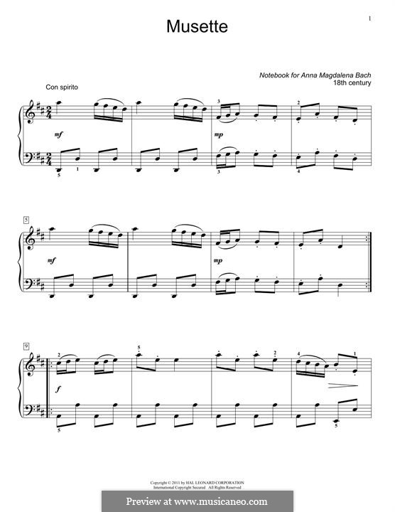 No.22 Musette in D Major, BWV Anh.126: Para Piano by Johann Sebastian Bach