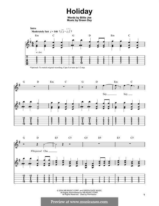 Holiday (Green Day): Para guitarra com guia by Billie Joe Armstrong, Tré Cool, Michael Pritchard