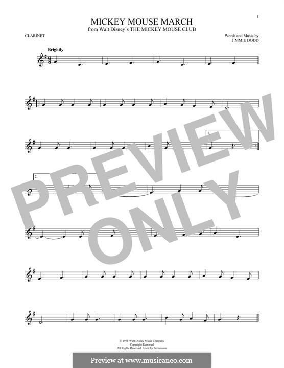 Mickey Mouse March (from The Mickey Mouse Club): para clarinete by Jimmie Dodd