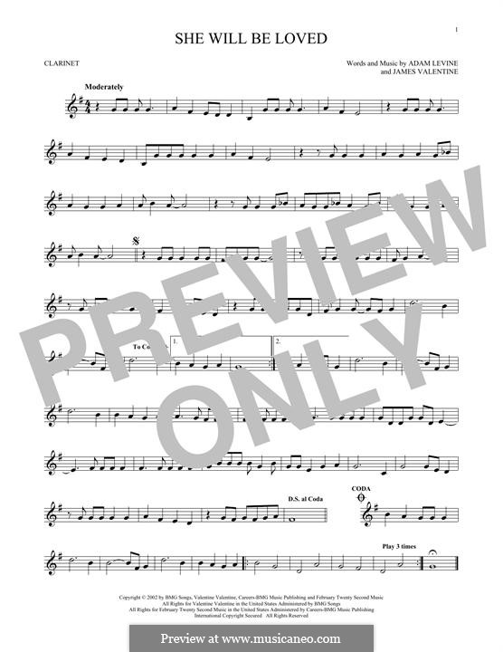 She Will Be Loved (Maroon 5): para clarinete by Adam Levine, James Valentine