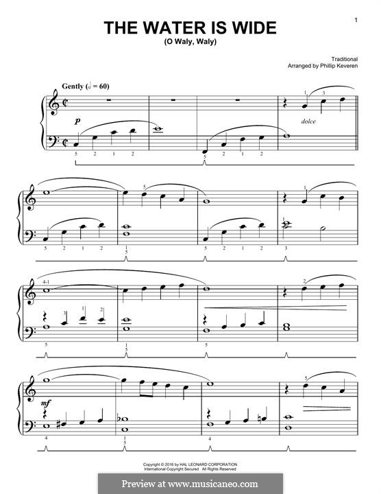 The Water is Wide (O Waly, Waly), Printable scores: Para Piano by folklore