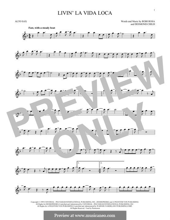 Livin' la vida loca (Ricky Martin): para Saxofone Alto by Desmond Child, Robi Rosa