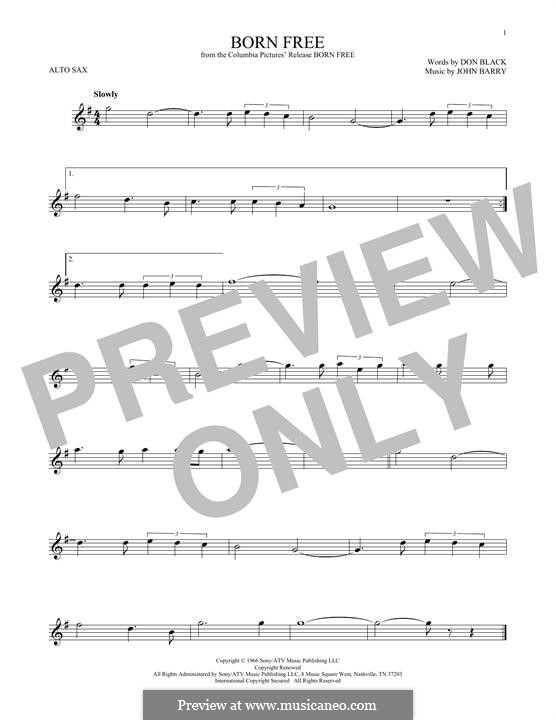 Born Free (Matt Monro): para Saxofone Alto by John Barry