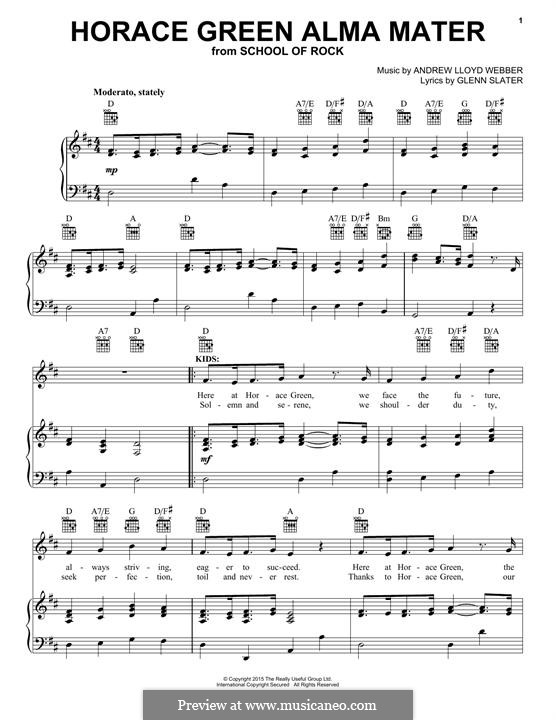 Horace Green Alma Mater (from School of Rock: The Musical): Para vocais e piano (ou Guitarra) by Andrew Lloyd Webber