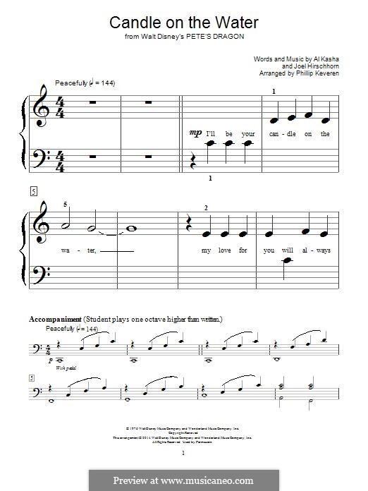 Candle on the Water (from Walt Disney's Pete's Dragon): Para Piano by Al Kasha, Joel Hirschhorn