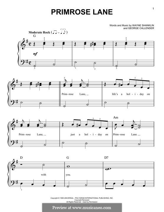 Primrose Lane (Jerry Wallace): Para Piano by George Callender, Wayne Shanklin