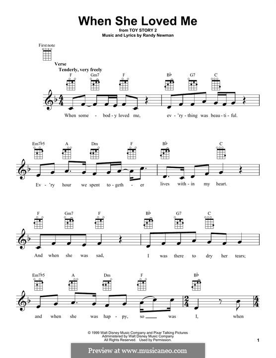 When She Loved Me (from Toy Story 2): para ukulele by Randy Newman