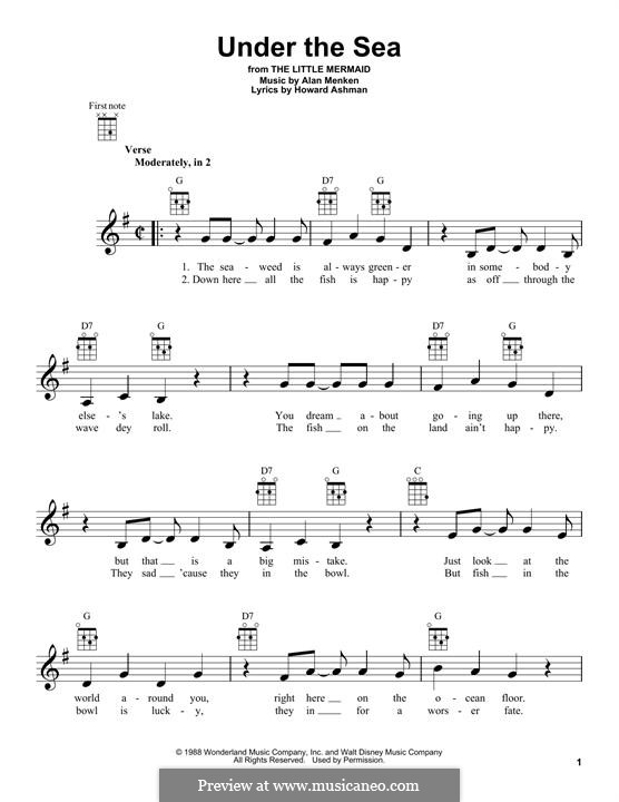 Under the Sea (from The Little Mermaid): para ukulele by Alan Menken