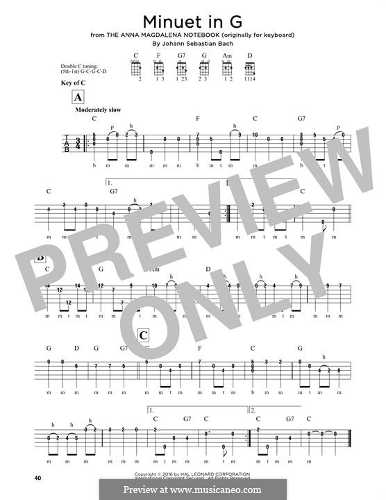 No.4 Minuet in G Major, BWV Anh.114: For banjo by Johann Sebastian Bach