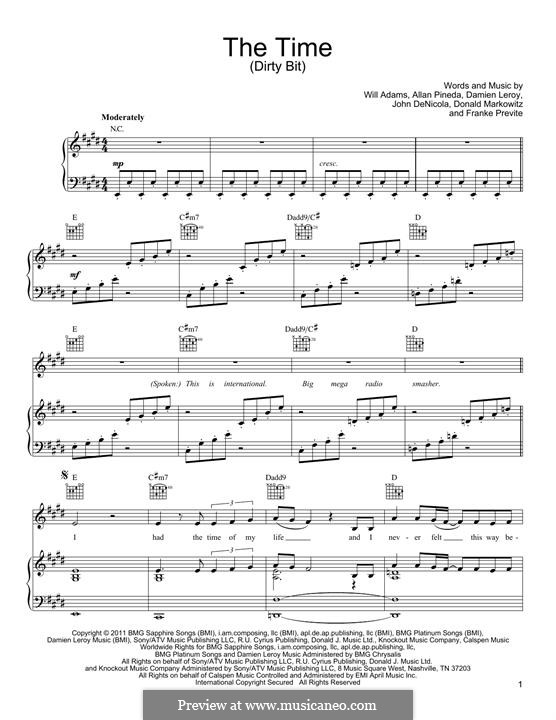 The Time / Dirty Bit (The Black Eyed Peas): Para vocais e piano (ou Guitarra) by apl.de.ap, Damien Leroy, Donald Markowitz, Franke Previte, John DeNicola, will.i.am