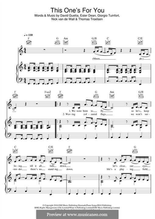 This One's for You: Para vocais e piano (ou Guitarra) by David Guetta, Esther Dean, Giorgio Tuinfort, Nick van de Wall, Thomas Troelsen
