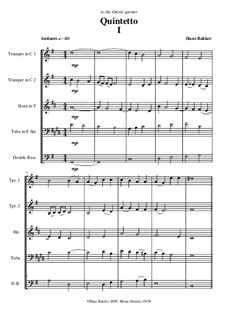 Quintetto for two trumpets, horn, tuba and double bass: movimento I by Hans Bakker