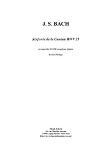 Ich hatte viel Bekümmernis, BWV 21: Sinfonia, for SSATB saxophone quintet by Johann Sebastian Bach