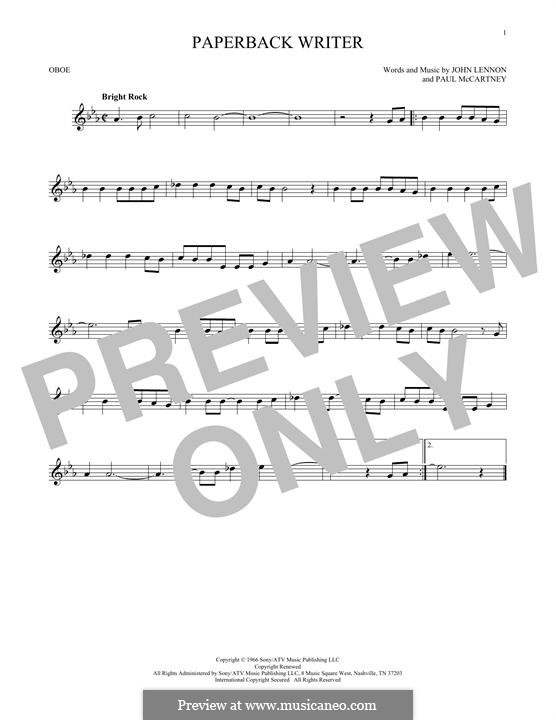 Paperback Writer (The Beatles): For oboe by John Lennon, Paul McCartney