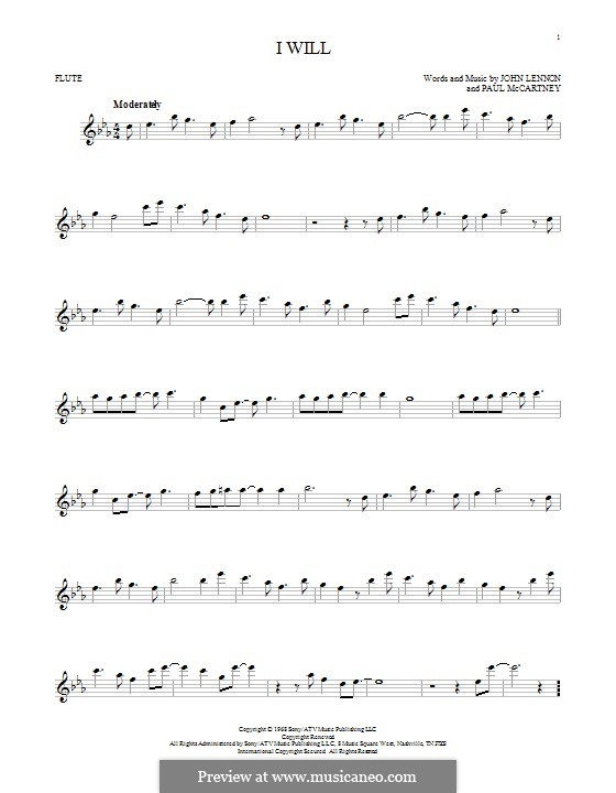 I Will (The Beatles): para flauta by John Lennon, Paul McCartney