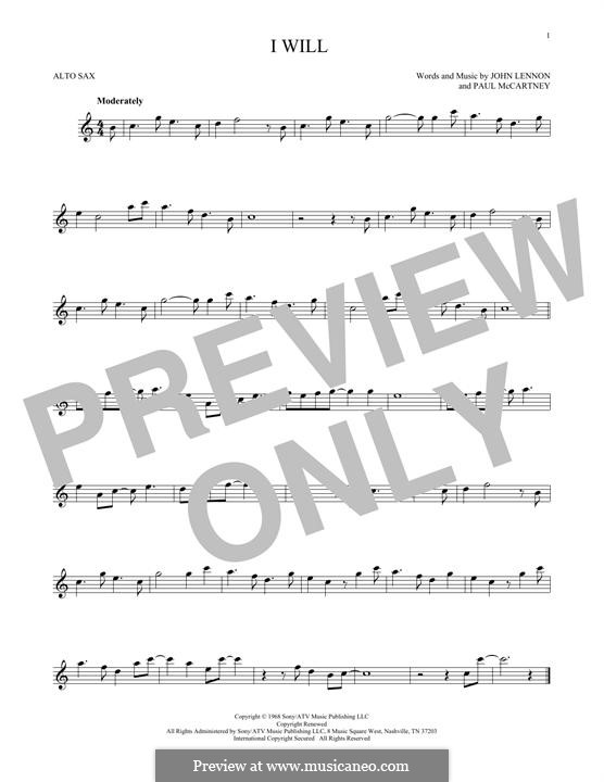 I Will (The Beatles): para Saxofone Alto by John Lennon, Paul McCartney