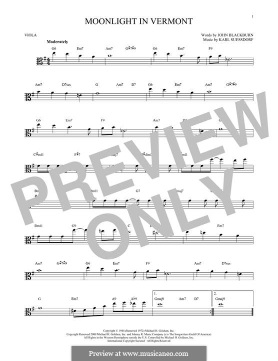 Moonlight in Vermont (Frank Sinatra): para viola by Karl Suessdorf
