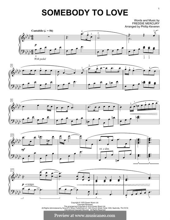 Somebody to Love (Queen): Para Piano by Freddie Mercury