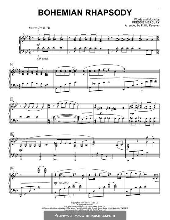 Instrumental version: For piano (classical version) by Freddie Mercury