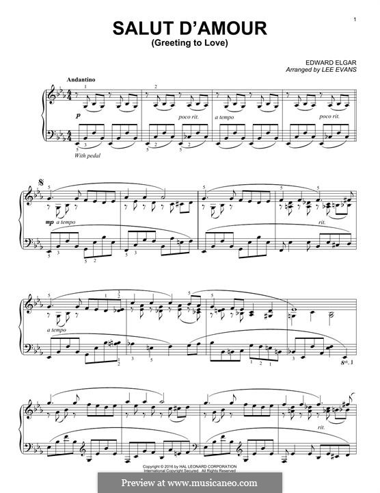 Salut d'amour (Love's Greeting), Op.12: Para Piano by Edward Elgar