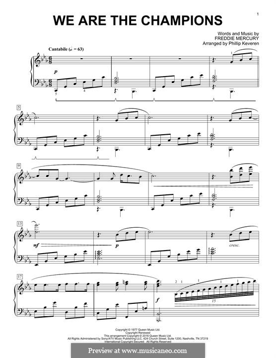 We are the Champions (Queen): Para Piano by Freddie Mercury