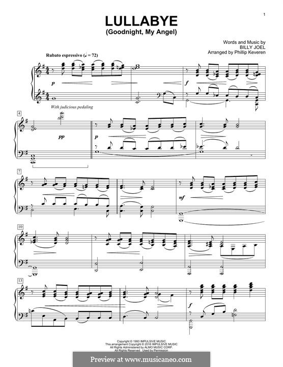 Lullabye (Goodnight, My Angel): Para Piano by Billy Joel