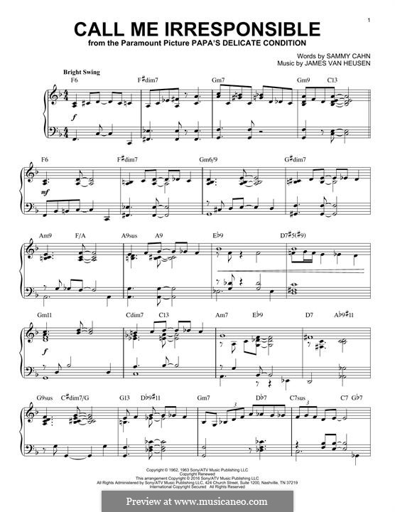 Call Me Irresponsible (Frank Sinatra): Para Piano by Jimmy Van Heusen