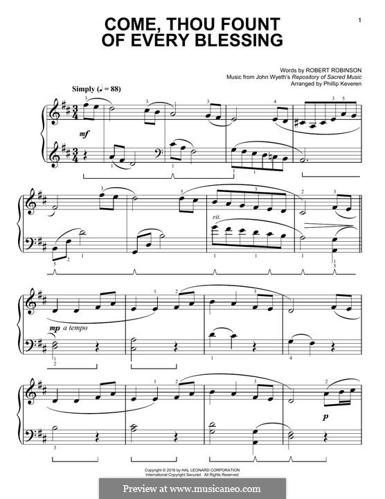 Come, Thou Fount of Every Blessing: Para Piano by John Wyeth