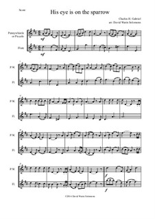 6 simple duets based on hymns: His eye is on the sparrow, for penny whistle (or piccolo) and flute by folklore, Charles Hutchinson Gabriel, Phoebe Palmer Knapp, John Bacchus Dykes, Eugene Bartlett